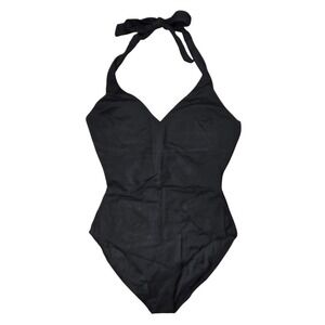 Spanx Pique Shaping Halter One-Piece Swimsuit Very Black 50684R L